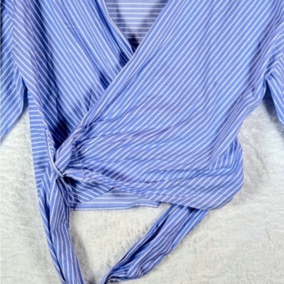 Zara Blue and White Striped wrap Blouse small - Picture 3 of 6